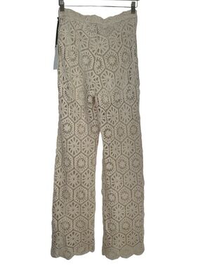 Milk & Honey Crochet Flare Pants Boho Cottagecore Fly Zip Cream Size Medium